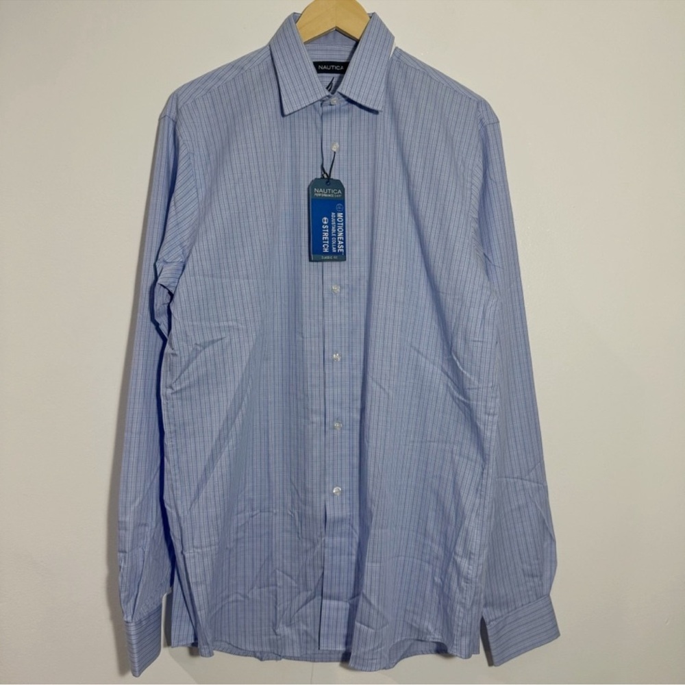 NWT Nautica Men's Performance‎ Classic Fit BlueStriped Shirt Size 15 1/2 36/37